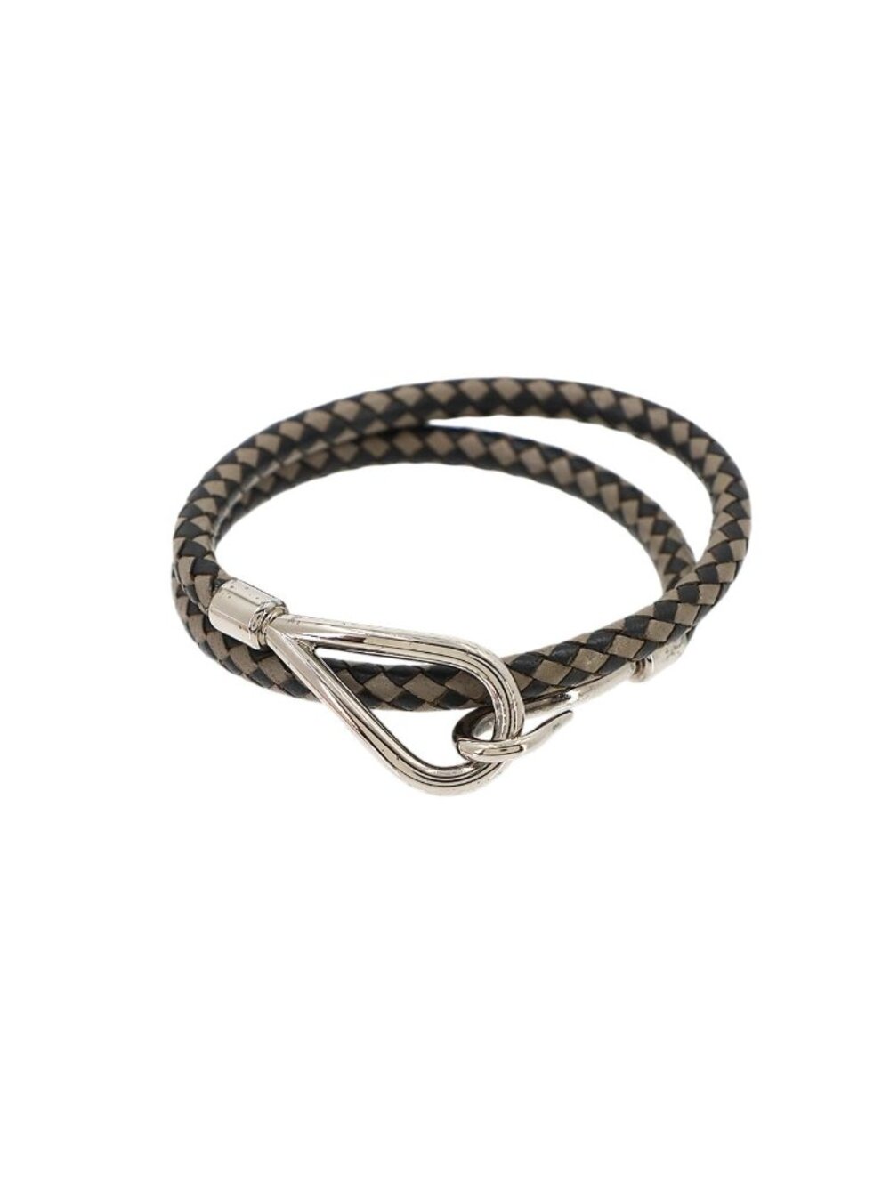 Hermes Jumbo Bracelet Leather Black Beige Silver